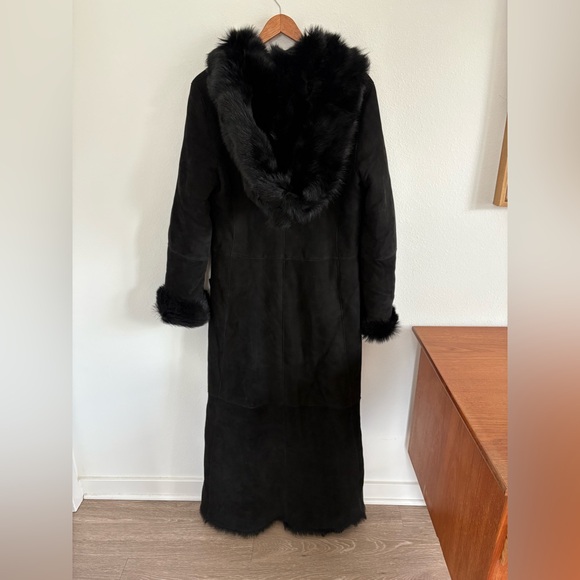 Vintage Ralph Lauren Black Shearling Fur Lamb Long Duffle Coat size Large - Picture 10 of 15